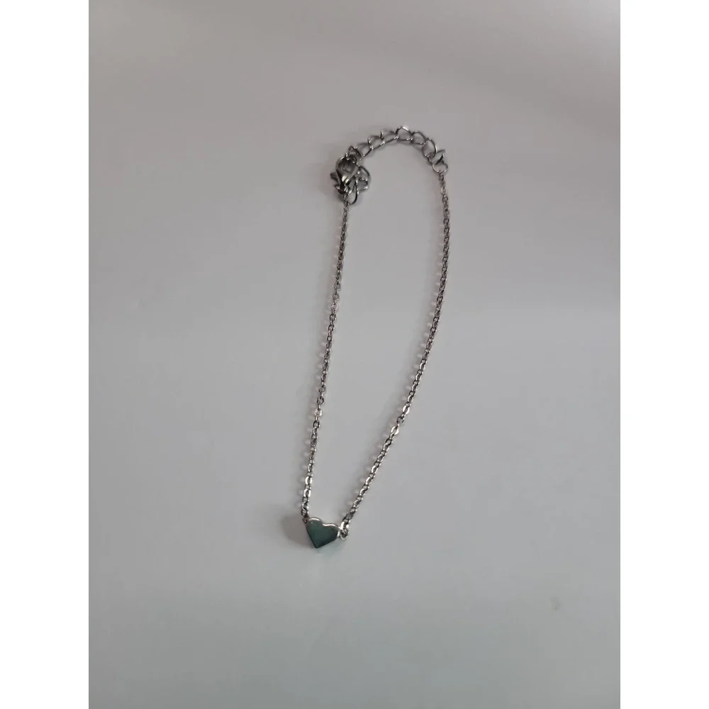Silver-Tone Dainty Heart Charm Chain Bracelet or Anklet Adjustable Minimalist